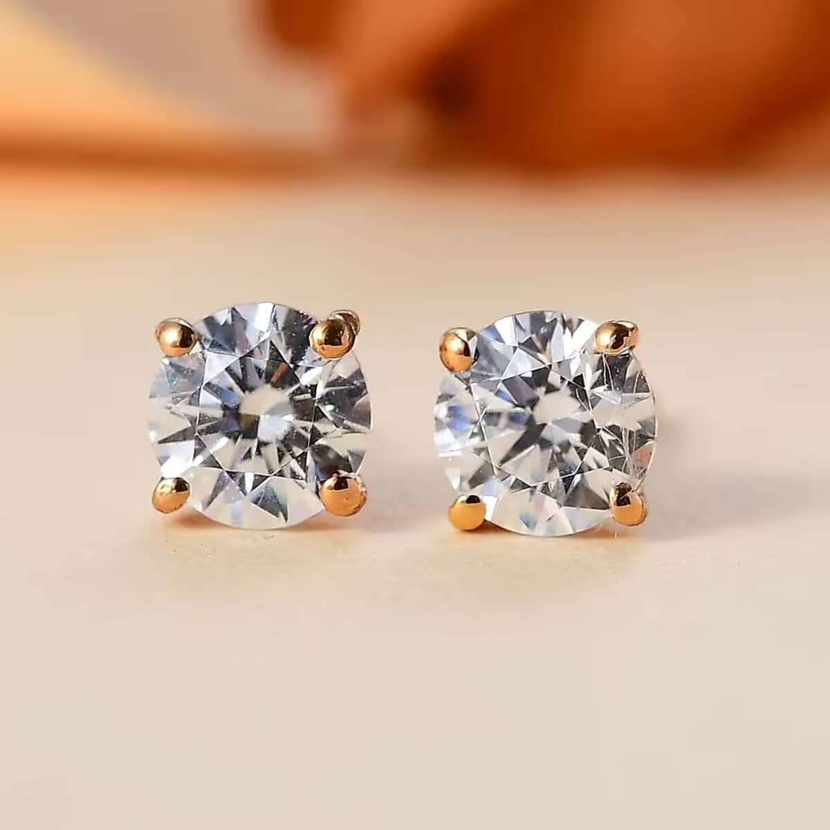 J Francis Embellished with Zirconia by Swarovski 3.0 ctw Solitaire Stud Earrings in 18K YG Over Sterling Silver image number 1