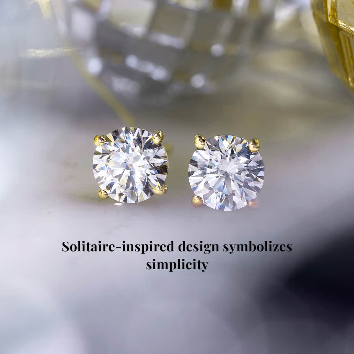 J Francis Embellished with Zirconia by Swarovski 3.0 ctw Solitaire Stud Earrings in 18K YG Over Sterling Silver image number 3