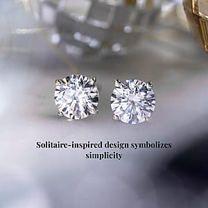 D'Joy J Francis Embellished with Zirconia by Swarovski 3.0 ctw Solitaire Stud Earrings in Platinum Over Sterling Silver