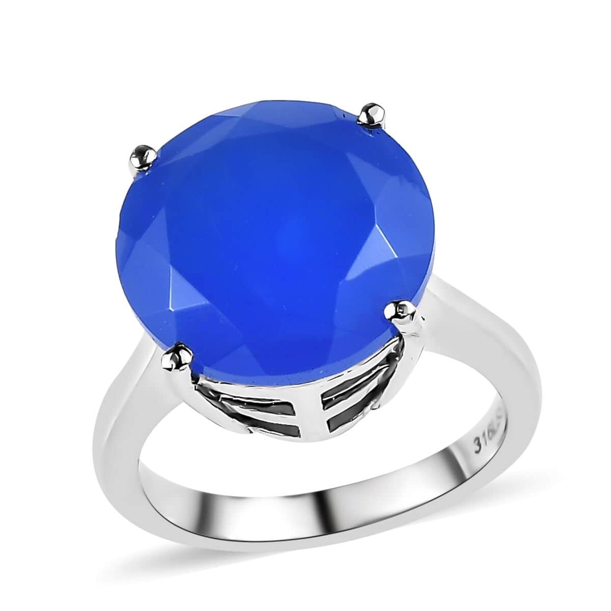 Doorbuster Blue Onyx 8.00 ctw Solitaire Ring in Stainless Steel (Size 7.0) image number 0