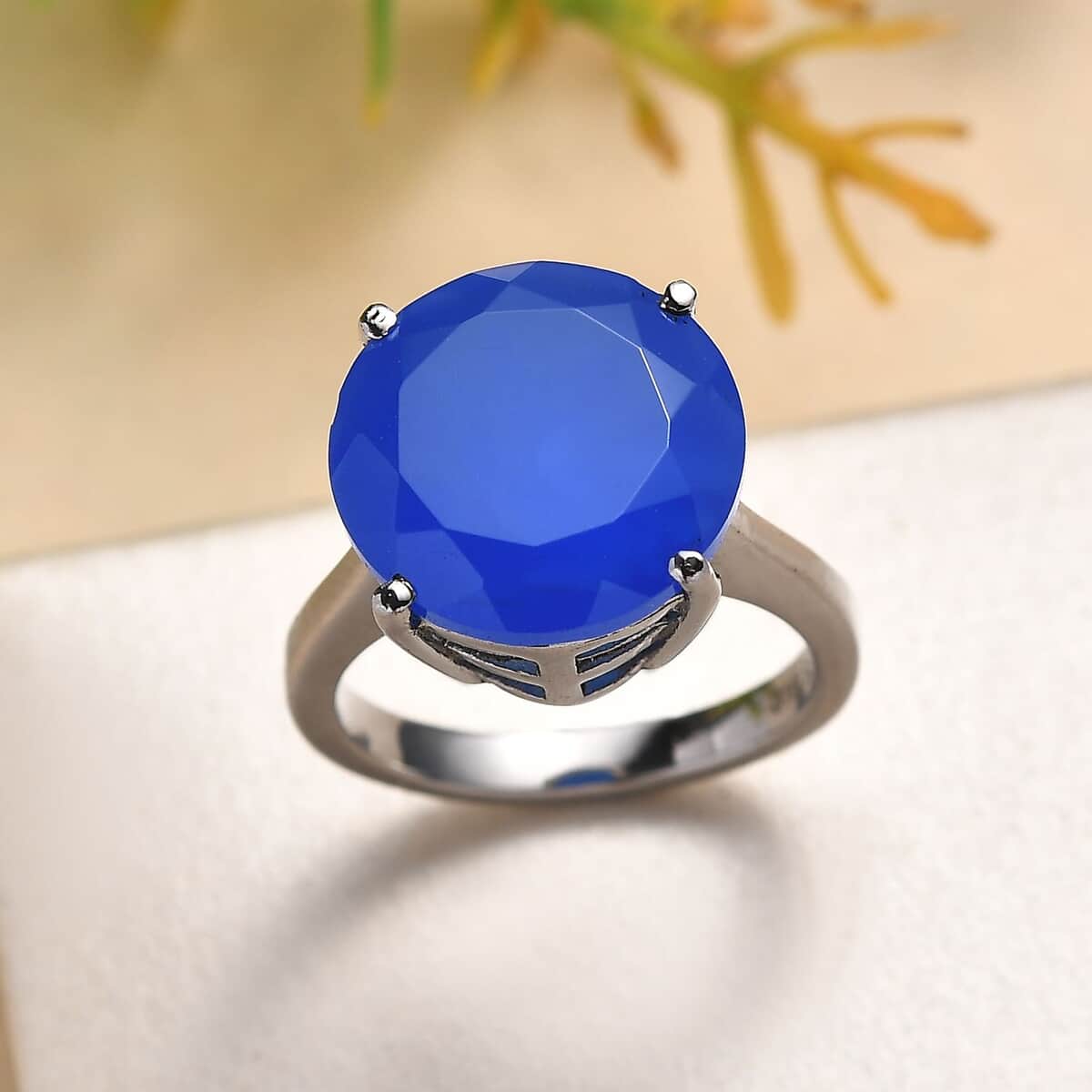 Doorbuster Blue Onyx 8.00 ctw Solitaire Ring in Stainless Steel (Size 7.0) image number 1