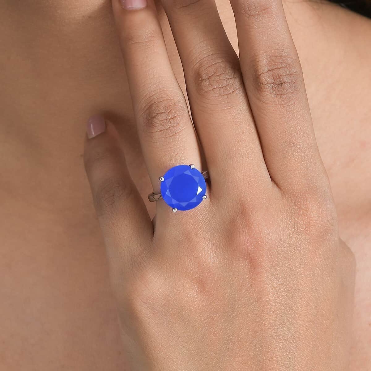 Doorbuster Blue Onyx 8.00 ctw Solitaire Ring in Stainless Steel (Size 7.0) image number 2