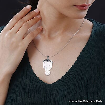 Bali Goddess Carved Bone and African Amethyst 0.75 ctw Elephant Pendant without Chain in Sterling Silver