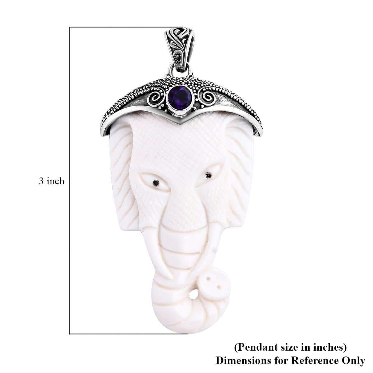 Bali Goddess Carved Bone and African Amethyst 0.75 ctw Elephant Pendant in Sterling Silver image number 5