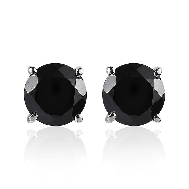 Thai Black Spinel 4.65 ctw Solitaire Stud Earrings in Stainless Steel