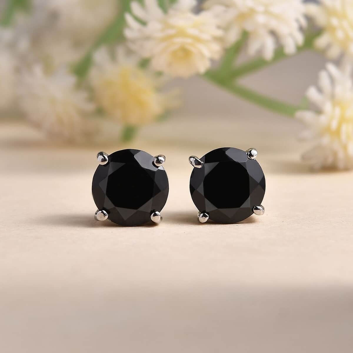 Doorbuster Thai Black Spinel 4.65 ctw Solitaire Stud Earrings in Stainless Steel image number 1