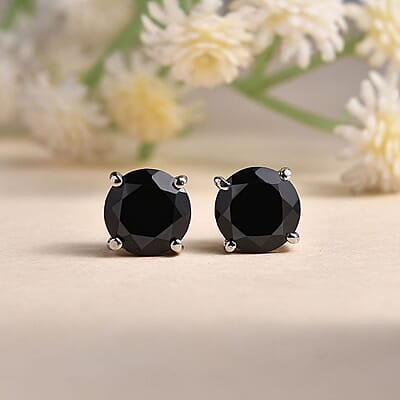 Thai Black Spinel 4.65 ctw Solitaire Stud Earrings in Stainless Steel