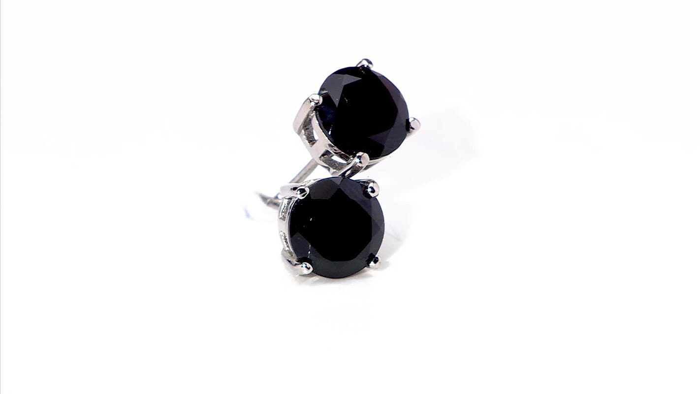 Doorbuster Thai Black Spinel Solitaire Stud Earrings in Stainless Steel 4.65 ctw