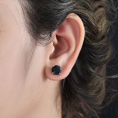 Thai Black Spinel 4.65 ctw Solitaire Stud Earrings in Stainless Steel