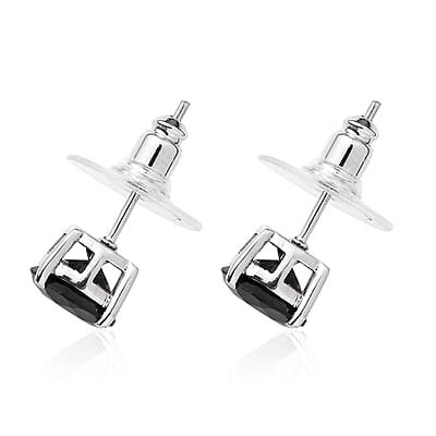 Thai Black Spinel 4.65 ctw Solitaire Stud Earrings in Stainless Steel