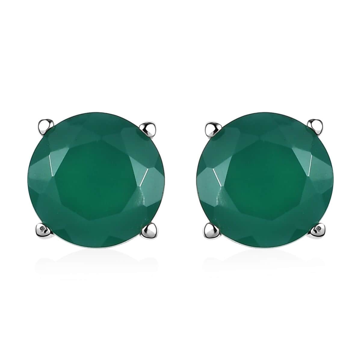 Green Onyx 3.35 ctw Solitaire Stud Earrings in Stainless Steel image number 0