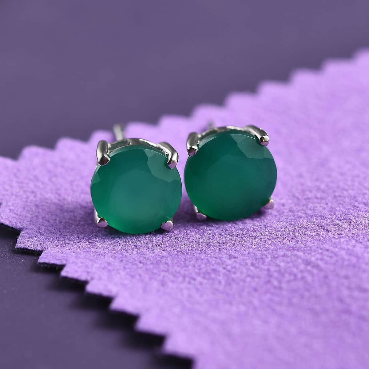 Green Onyx 3.35 ctw Solitaire Stud Earrings in Stainless Steel image number 1