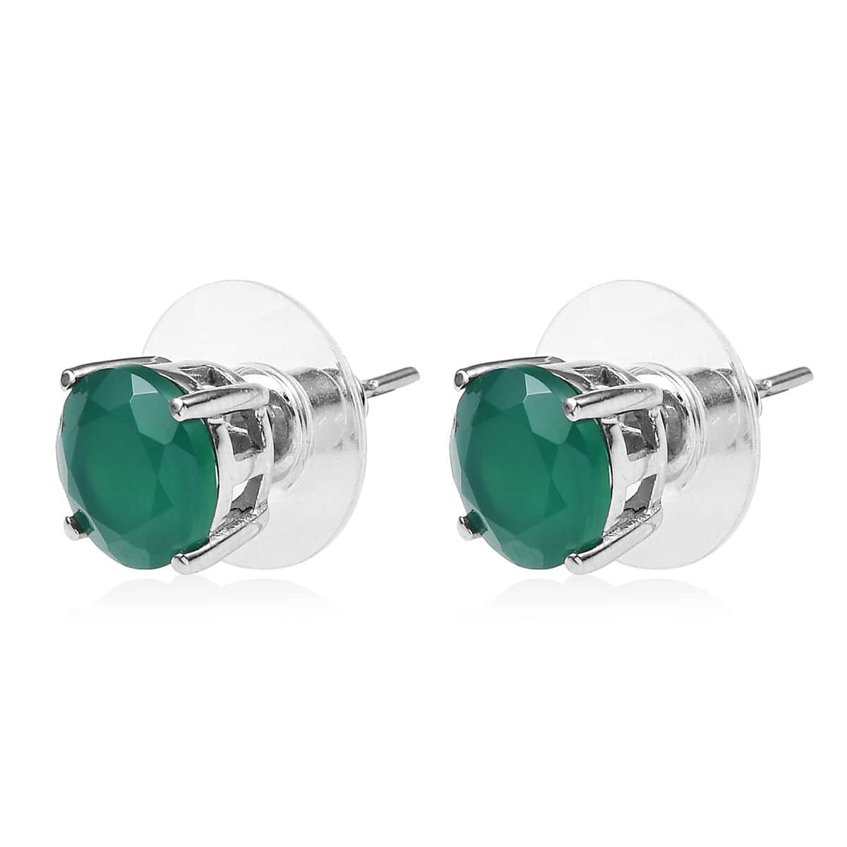 Green Onyx 3.35 ctw Solitaire Stud Earrings in Stainless Steel image number 3