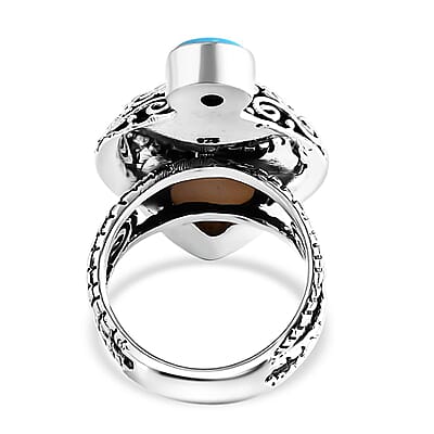 Bali Goddess Carved Bone and Multi Gemstone 1.00 ctw Ring in Sterling Silver (Size 10.0)