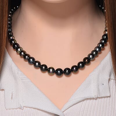 18K Yellow Gold Magnetic Lock Tahitian Pearl 8-10mm Necklace 18 Inches