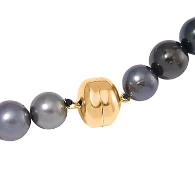 18K Yellow Gold Magnetic Lock Tahitian Pearl 8-10mm Necklace 18 Inches