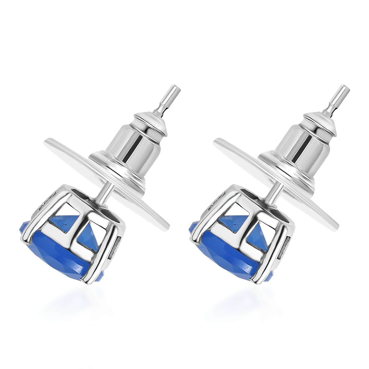 Doorbuster Blue Onyx 3.65 ctw Solitaire Stud Earrings in Stainless Steel image number 3