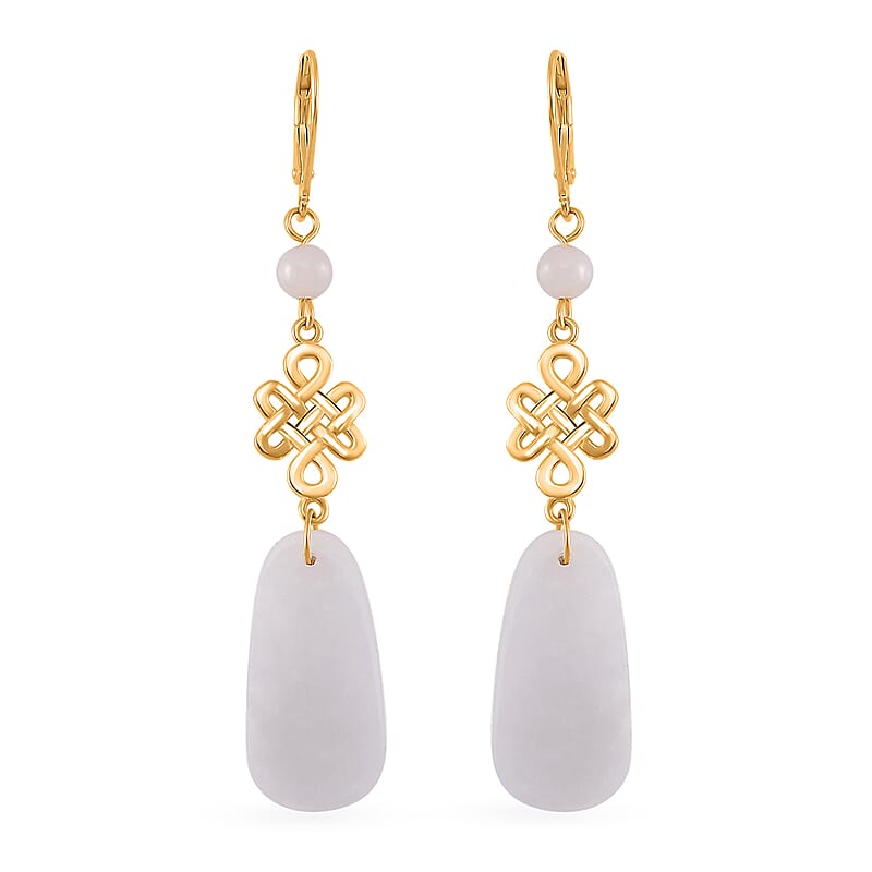 Natural Jade 21.20 ctw Lever Back Earrings in 18K Vermeil Yellow Gold Over Sterling Silver