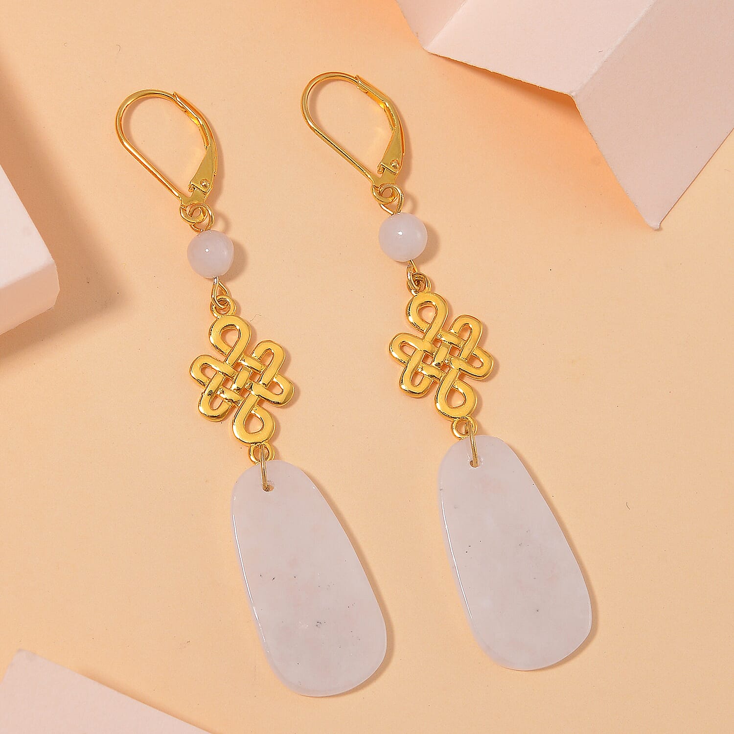 Natural Jade 21.20 ctw Lever Back Earrings in 18K Vermeil Yellow Gold Over Sterling Silver
