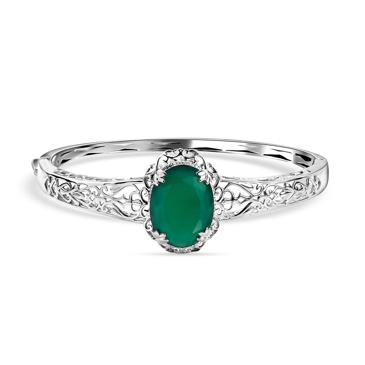 Karis Verde Onyx 14.30 ctw Floral Bangle Bracelet in Platinum Bond (6.50 In) image number 0