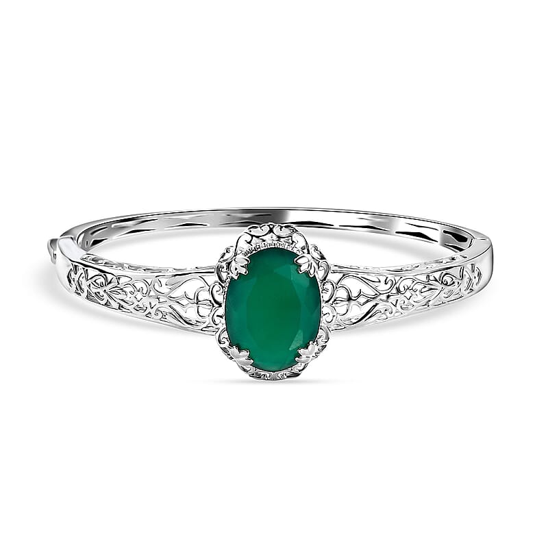 Karis Verde Onyx 14.30 ctw Floral Bangle Bracelet in Platinum Bond (6.50 In)