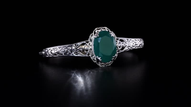Karis Verde Onyx 14.30 ctw Floral Bangle Bracelet in Platinum Bond (7.25 In)