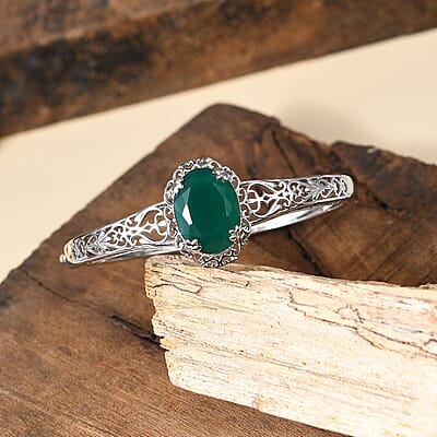 Karis Verde Onyx 14.30 ctw Floral Bangle Bracelet in Platinum Bond (6.50 In)