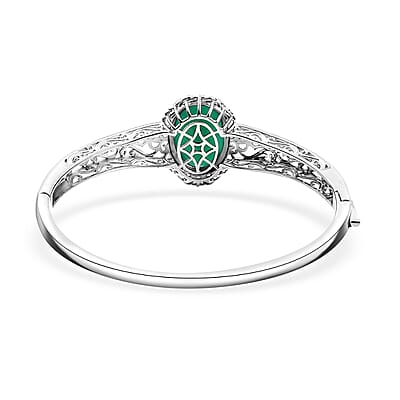Karis Verde Onyx 14.30 ctw Floral Bangle Bracelet in Platinum Bond (6.50 In)