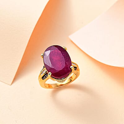 TLV Niassa Ruby (FF), Natural Champagne and White Diamond (0.30 cts) River Bridge Ring in 18K Vermeil YG Over Sterling Silver (Size 7.0) 20.85 ctw
