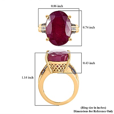 TLV Niassa Ruby (FF), Natural Champagne and White Diamond (0.30 cts) River Bridge Ring in 18K Vermeil YG Over Sterling Silver (Size 7.0) 20.85 ctw
