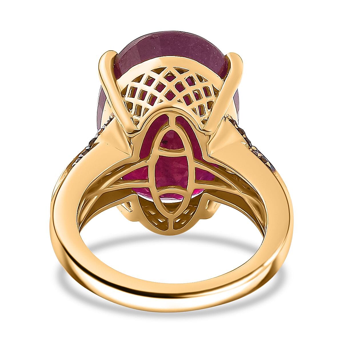 D'Joy Niassa Ruby (FF), Natural Champagne and White Diamond 20.85 ctw River Bridge Ring in 18K Vermeil Yellow Gold Over Sterling Silver (Size 9.0) image number 4