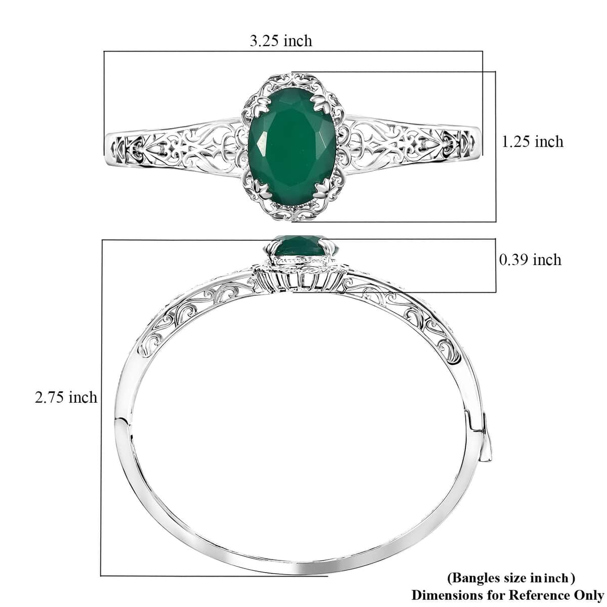 Karis Verde Onyx 14.30 ctw Floral Bangle Bracelet in Platinum Bond (7.25 In) image number 5