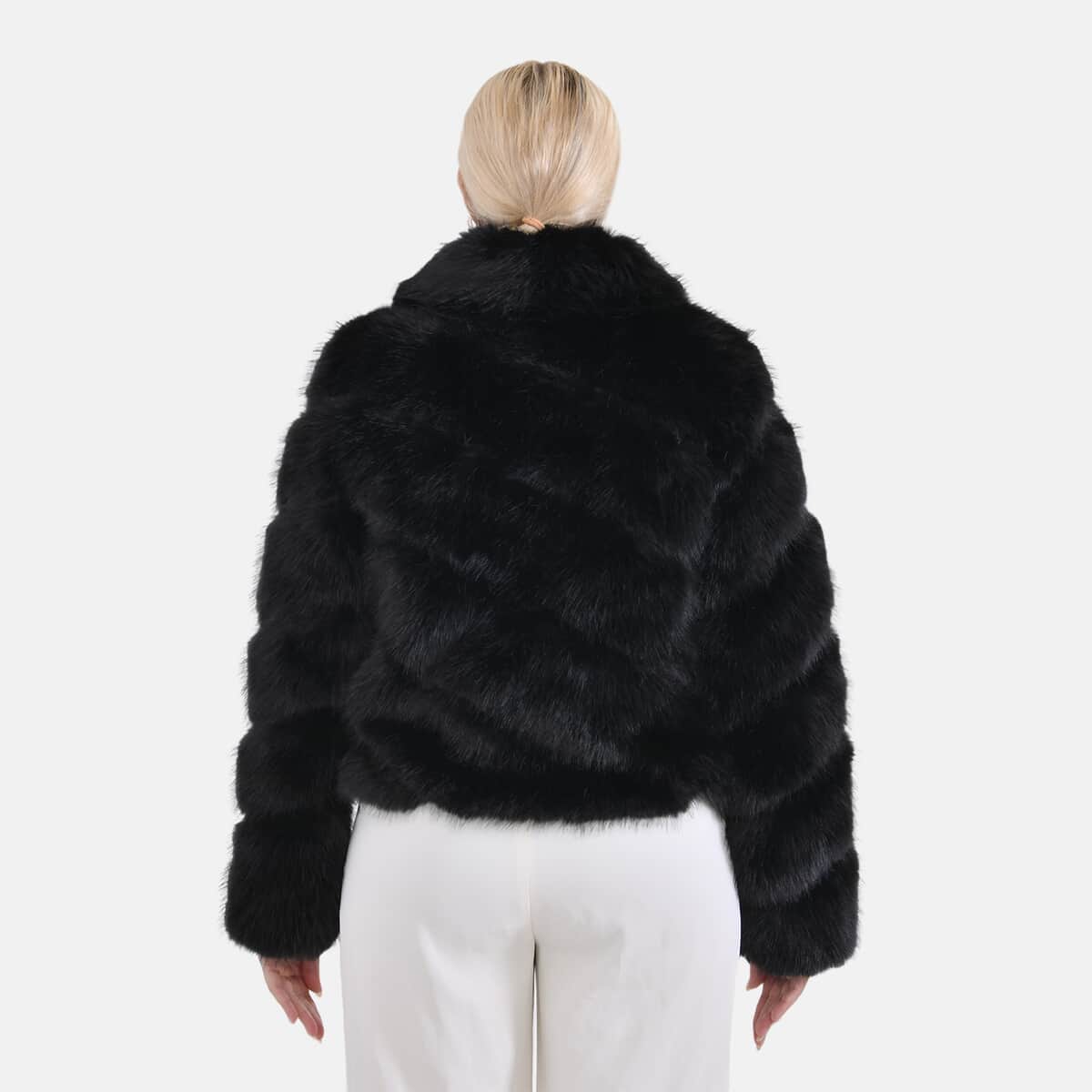 Tamsy Black Luxe Embossed Faux Fur Crop Jacket - (One Size S-L) image number 1