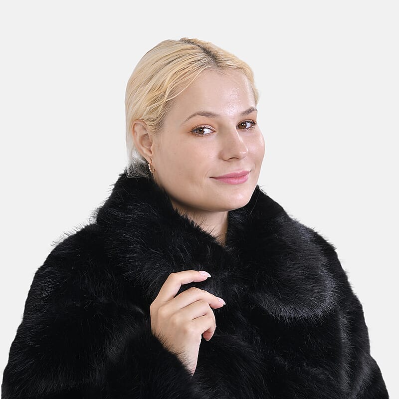 Tamsy Black Luxe Embossed Faux Fur Crop Jacket - (One Size S-L)