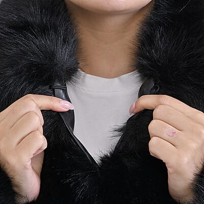 Tamsy Black Luxe Embossed Faux Fur Crop Jacket - (One Size S-L)
