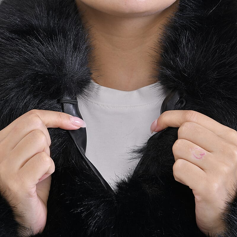 Tamsy Black Luxe Embossed Faux Fur Crop Jacket - (One Size S-L)