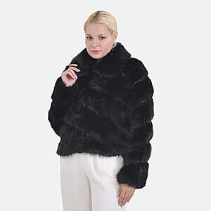 Tamsy Black Luxe Embossed Faux Fur Crop Jacket - (One Size L-XL)