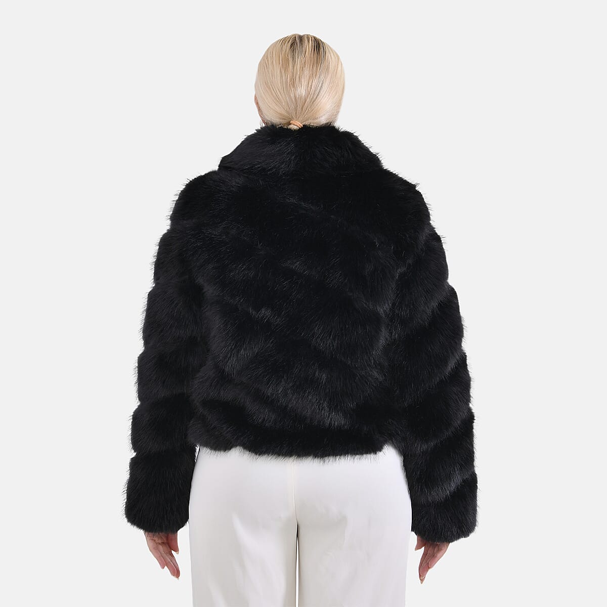Tamsy Black Luxe Embossed Faux Fur Crop Jacket - (One Size L-XL) image number 1