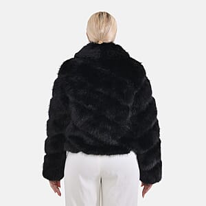 Tamsy Black Luxe Embossed Faux Fur Crop Jacket - (One Size L-XL)