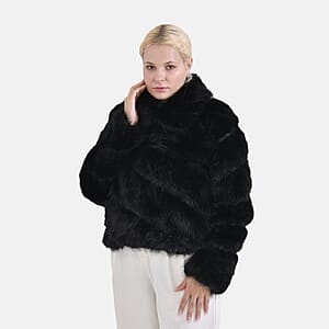 Tamsy Black Luxe Embossed Faux Fur Crop Jacket - (One Size L-XL)