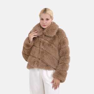 Tamsy Taupe Luxe Embossed Faux Fur Crop Jacket - (One Size S-L)