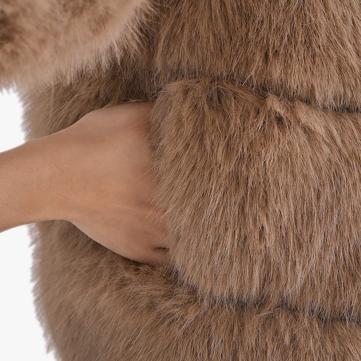 Tamsy Taupe Luxe Embossed Faux Fur Crop Jacket - (One Size S-L) image number 5