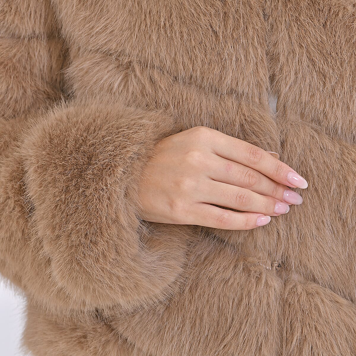 Tamsy Taupe Luxe Embossed Faux Fur Crop Jacket - (One Size S-L) image number 6