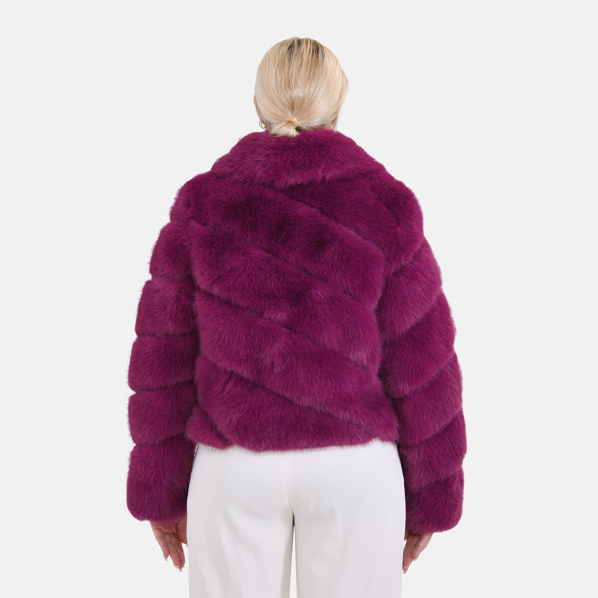 Tamsy Berry Luxe Embossed Faux Fur Crop Jacket - (One Size S-L) image number 1