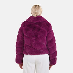 Tamsy Berry Luxe Embossed Faux Fur Crop Jacket - (One Size S-L)
