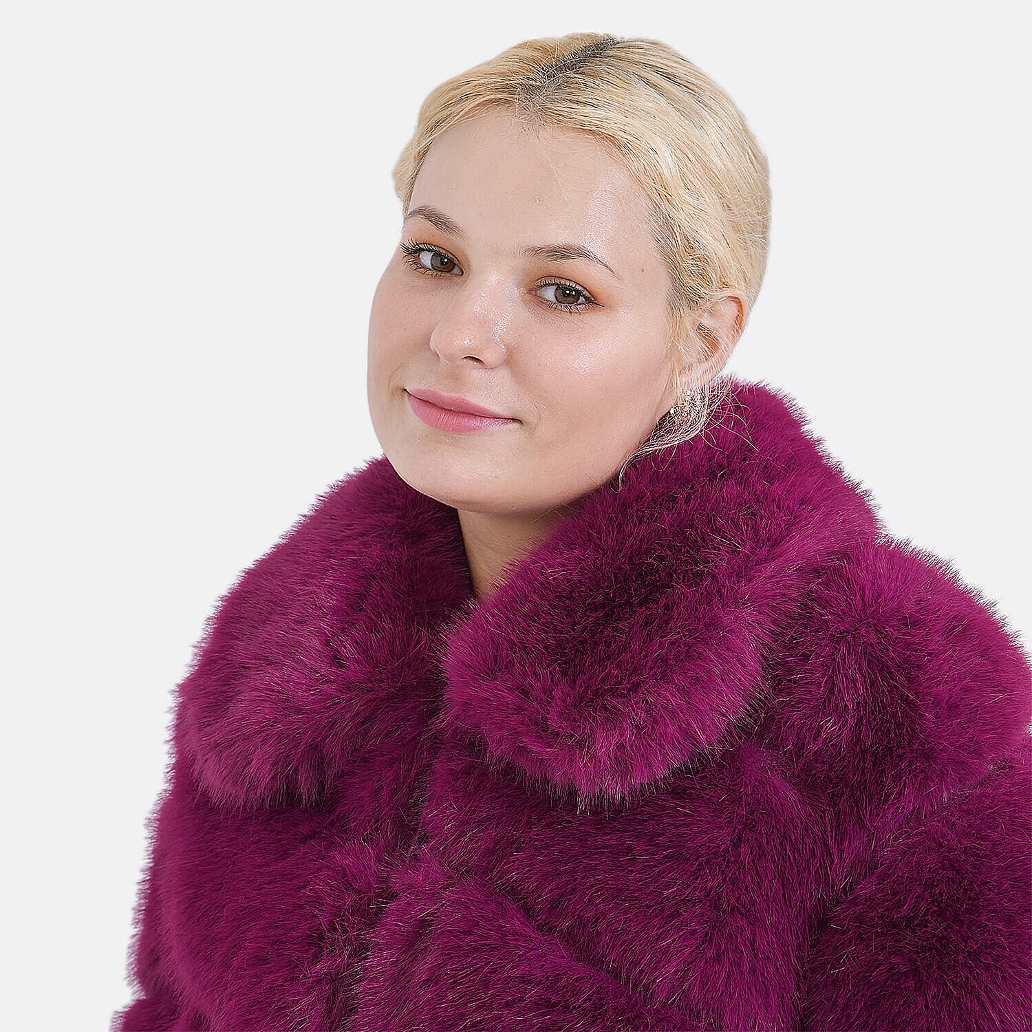 Tamsy Berry Luxe Embossed Faux Fur Crop Jacket - (One Size S-L)
