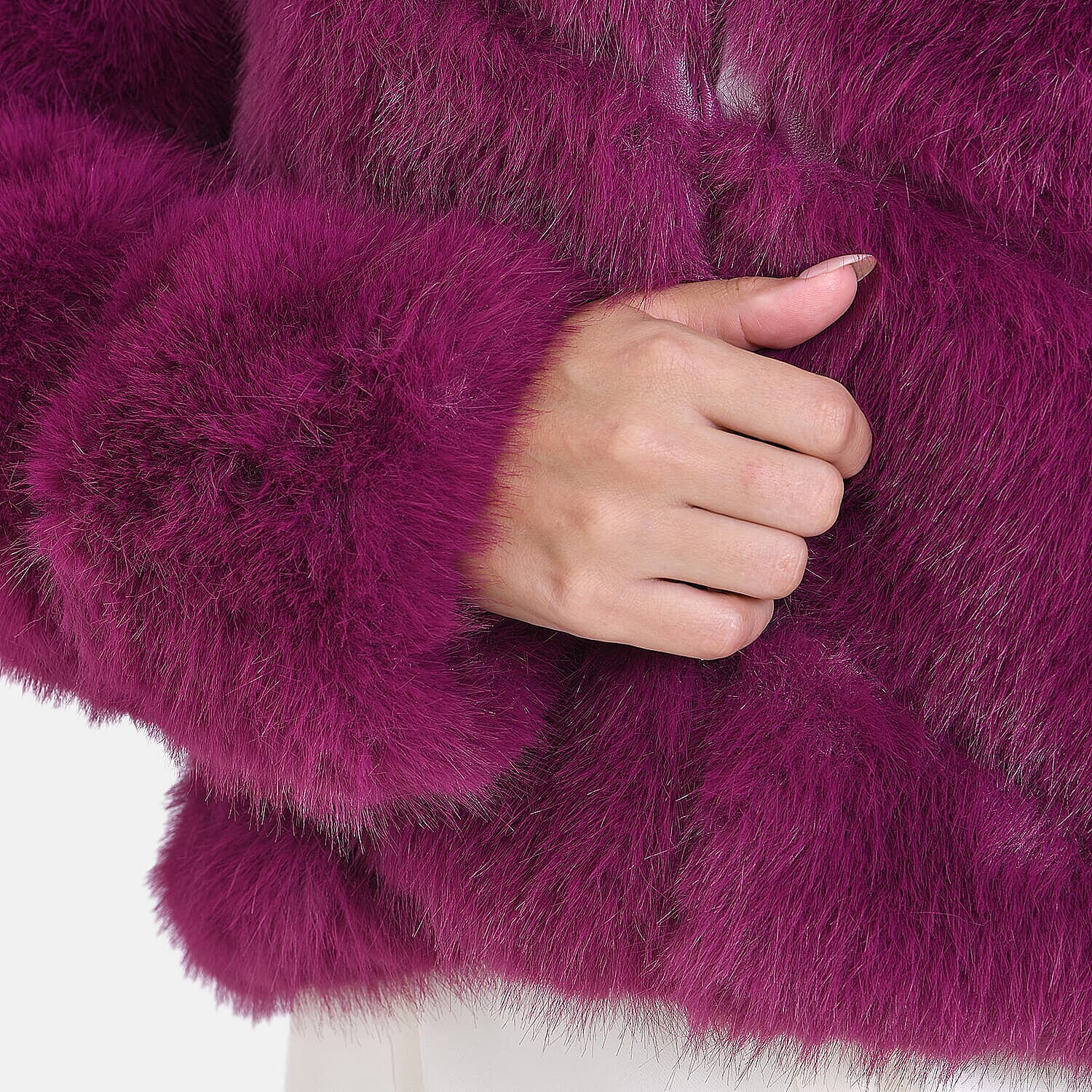 Tamsy Berry Luxe Embossed Faux Fur Crop Jacket - (One Size S-L)