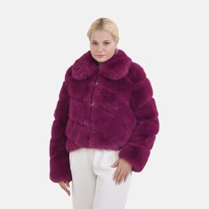 Tamsy Berry Luxe Embossed Faux Fur Crop Jacket - (One Size L-XL)