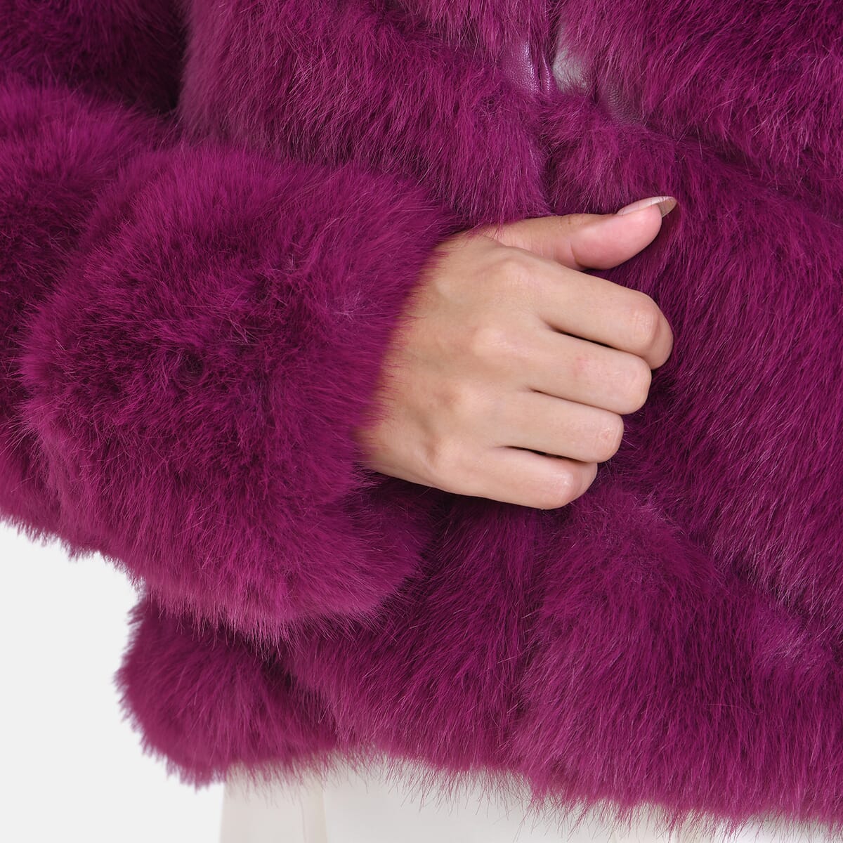 Tamsy Berry Luxe Embossed Faux Fur Crop Jacket - (One Size L-XL) image number 6