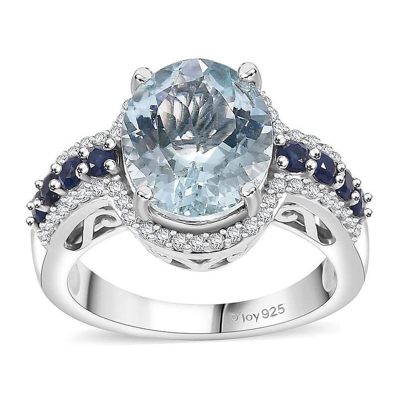 D'Joy Premium Mangoro Aquamarine and Multi Gemstone 4.00 ctw Ocean Whisper Ring in Rhodium Over Sterling Silver (Size 10.0)